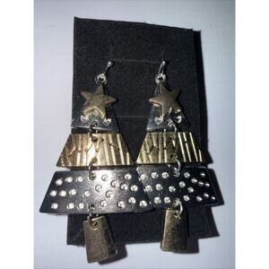 NWT Large Tri-colored Christmas Tree Dangle Earrings With Hook Closure